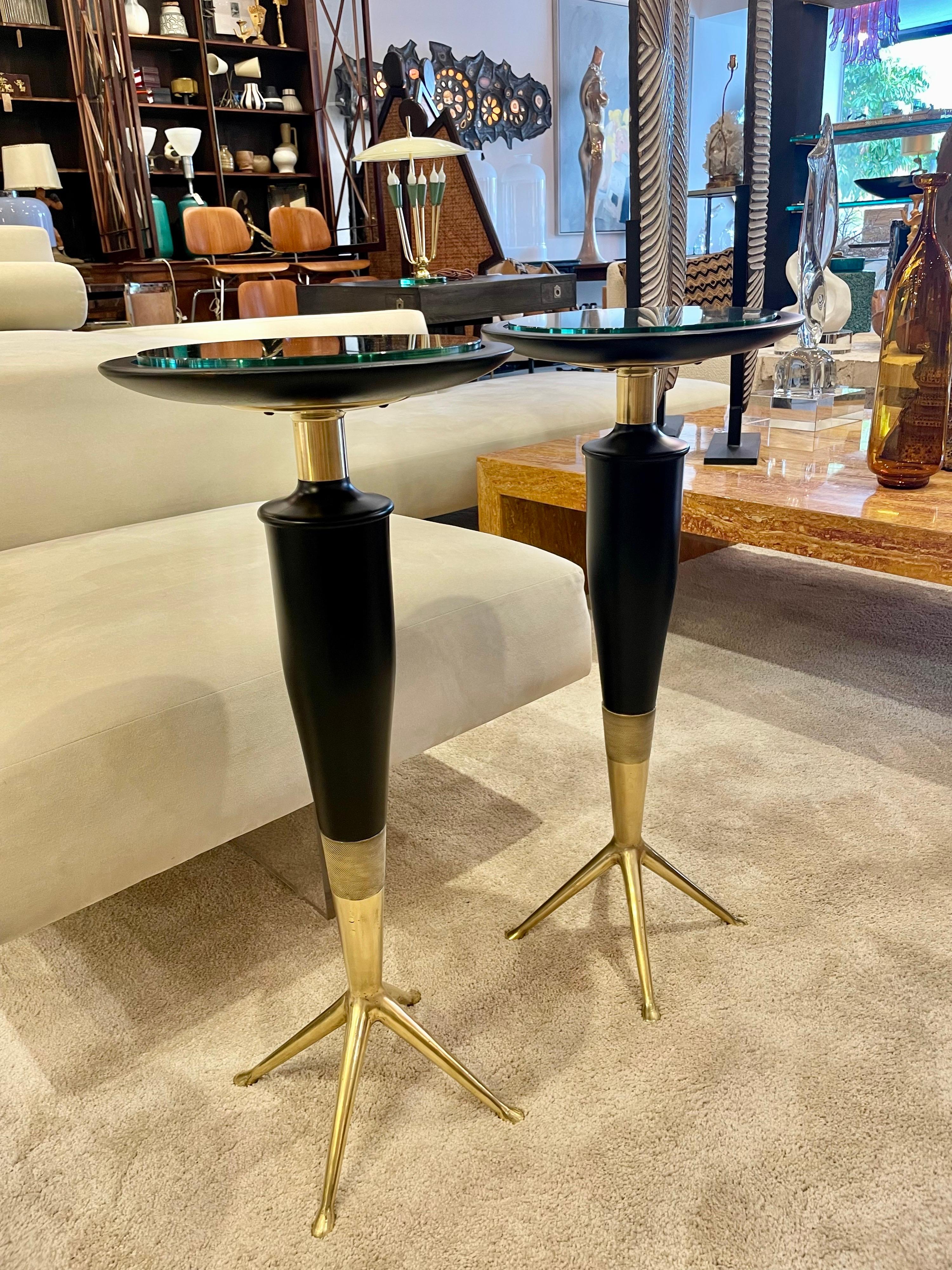 Pair of Vintage Ebonized Wood and Bronze Italian Drinks Tables In Good Condition In East Hampton, NY
