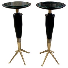 Pair of Vintage Ebonized Wood and Bronze Italian Drinks Tables