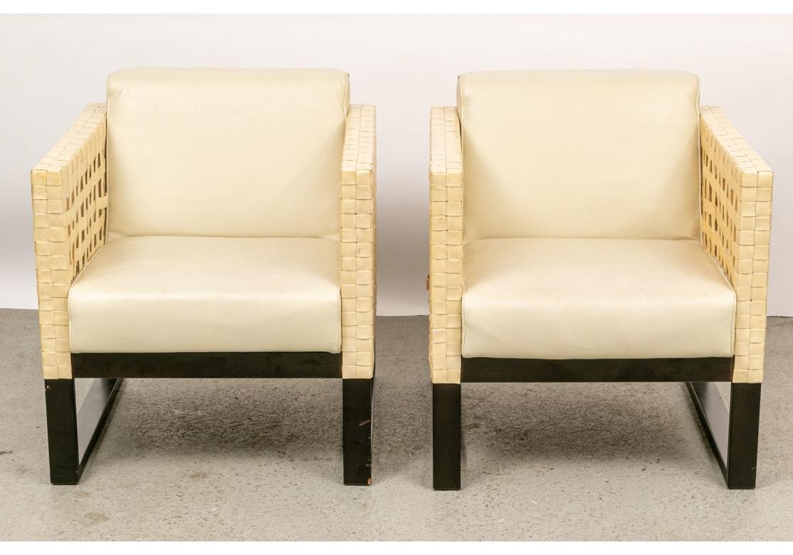 Pair of Vintage Ecru Parchment Skin Club Chairs in vendita 3
