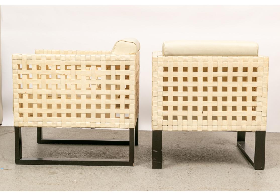 Sconosciuto Pair of Vintage Ecru Parchment Skin Club Chairs in vendita