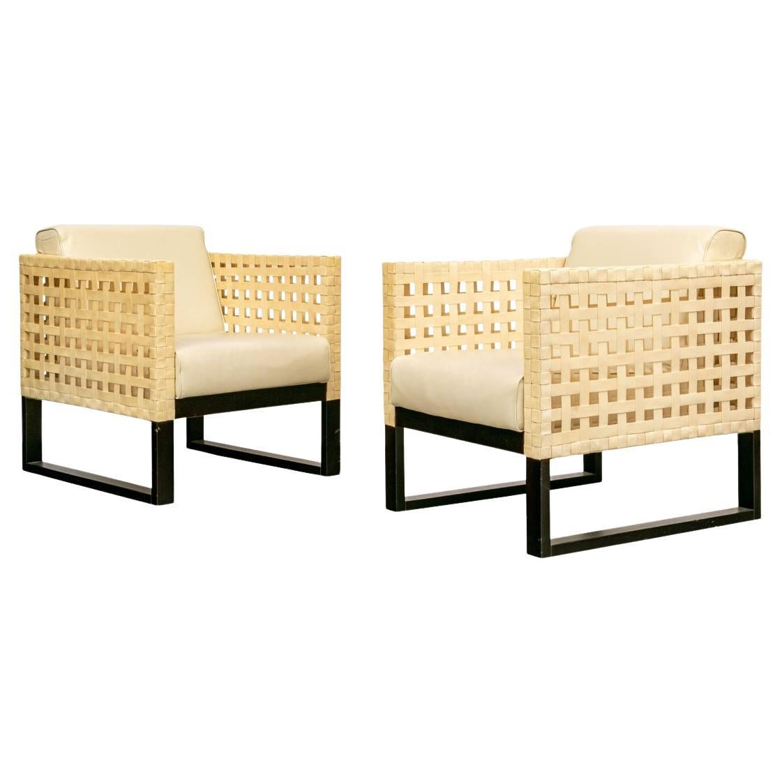 Pair of Vintage Ecru Parchment Skin Club Chairs in vendita