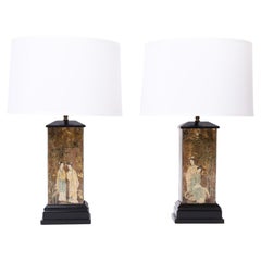 Pair of Vintage Eglomise Chinoiserie Table Lamps