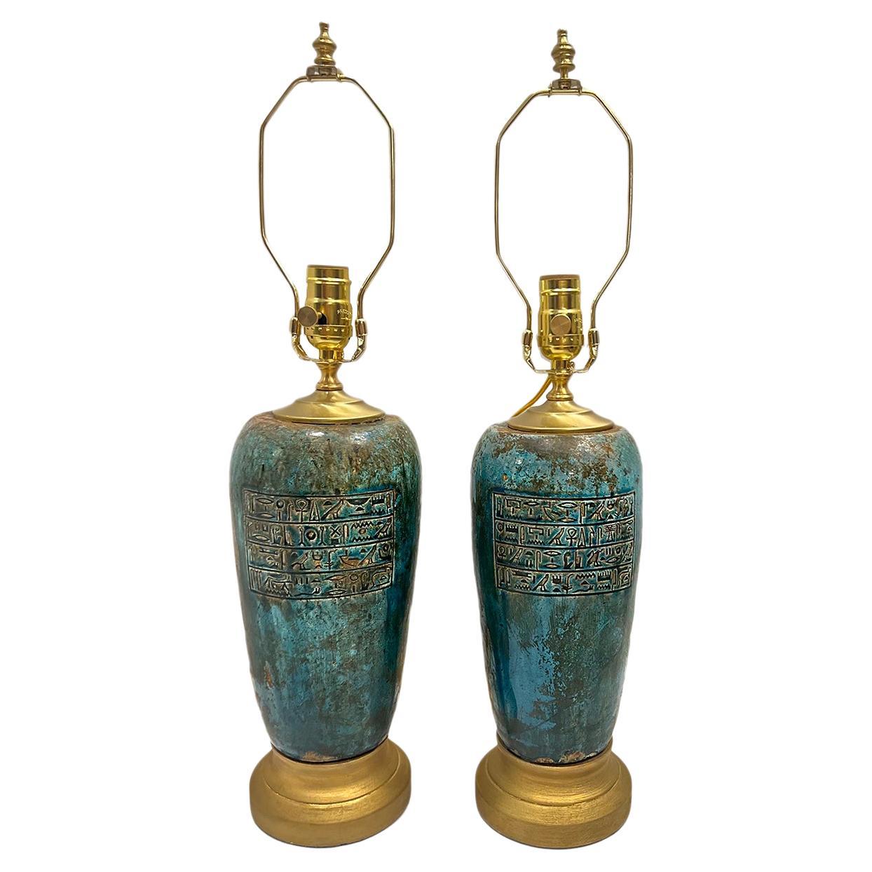 Pair of Vintage Egyptian Motif Lamps For Sale