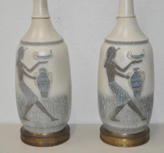 Pair of Vintage Egyptian Revival Ceramic Table Lamps, circa 1960s