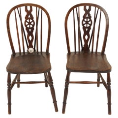 Pair Of Antique Elm Wheelback Windsor Chairs, Scotland 1930, H1134