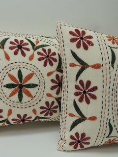 Pair of Vintage Embroidery Indian Bolster Decorative Pillows