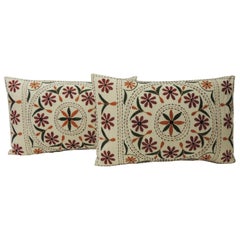 Pair of Vintage Embroidery Indian Bolster Decorative Pillows