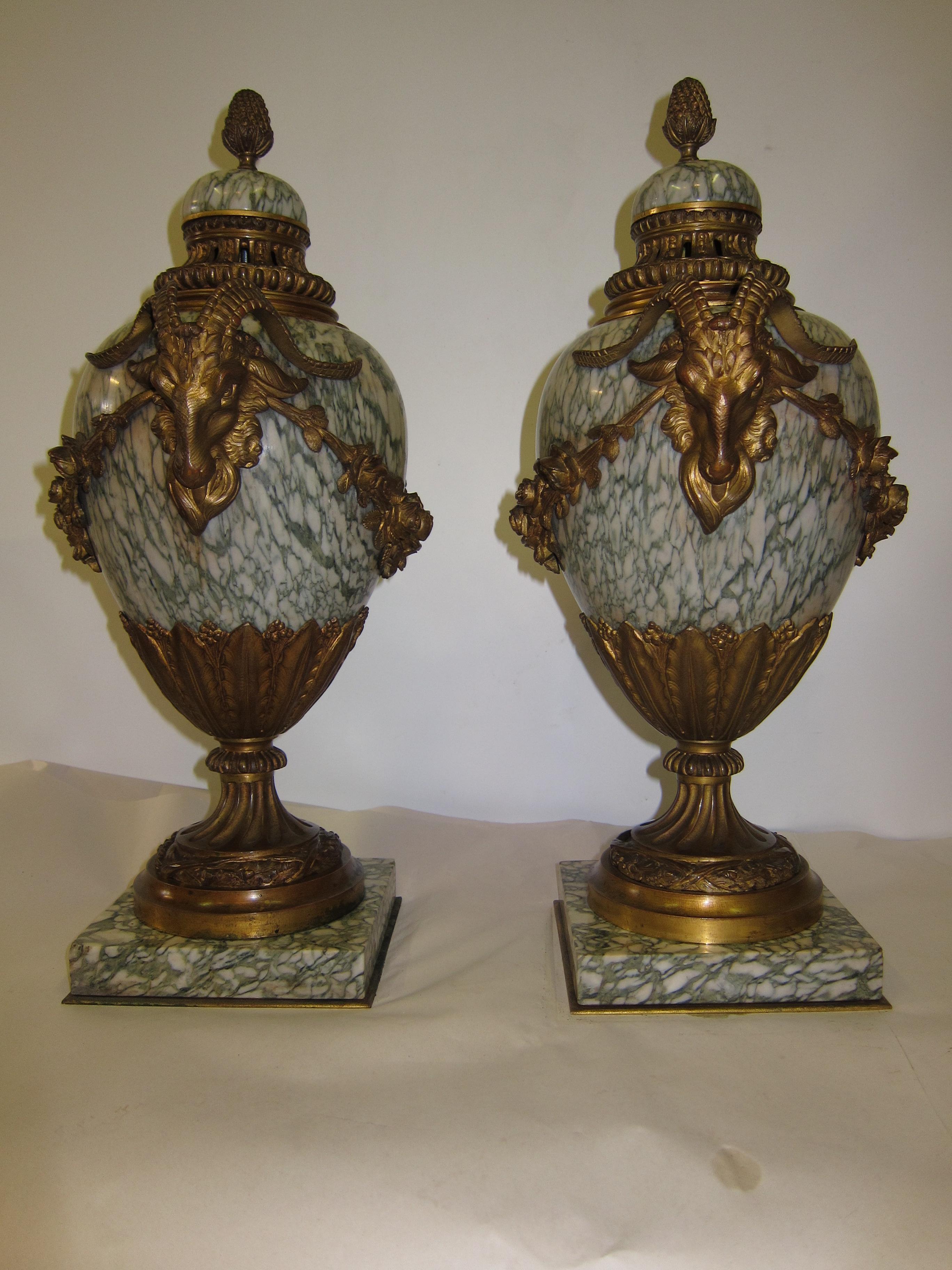 Pair of Vintage Empire & Ormolu Urns, circa 1860s In Good Condition In Bronx, NY