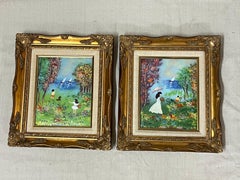 Pair of Vintage Enamel Art Panels by Louis Cardin