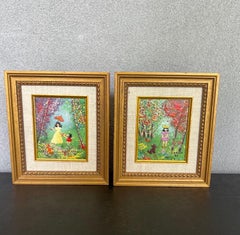Pair of Vintage Enamel Framed Art  by Louis Cardin