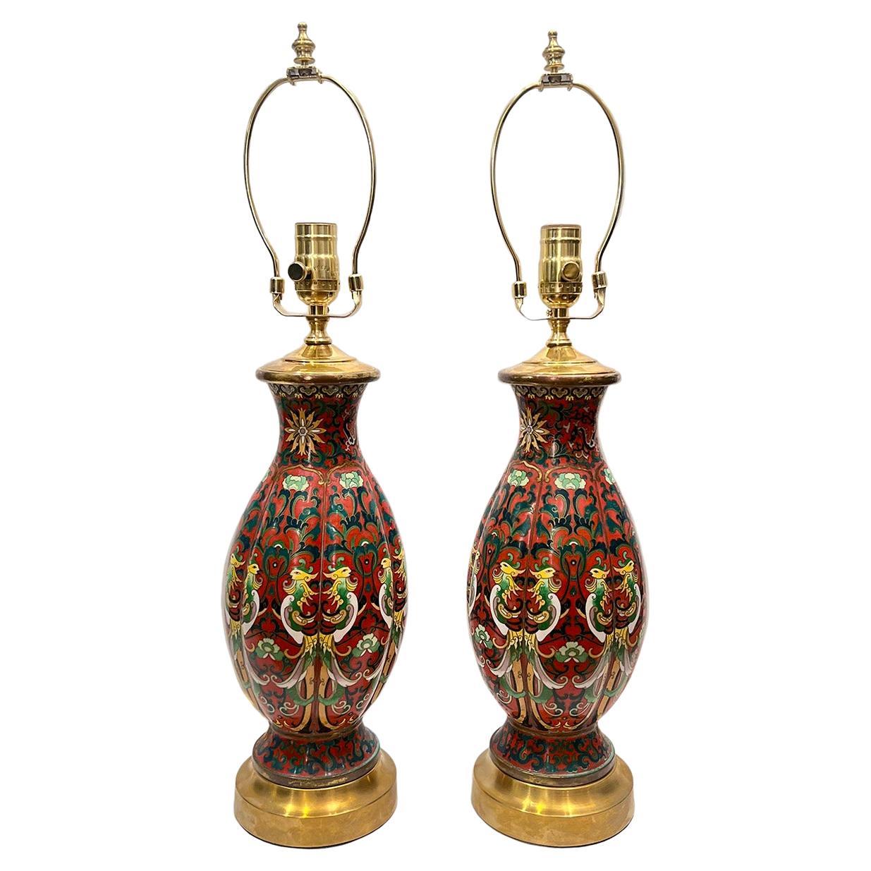 Pareja de lámparas vintage de esmalte