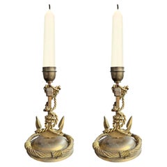 Ein Paar englische Vintage-Kerzenständer aus Messing mit Anker