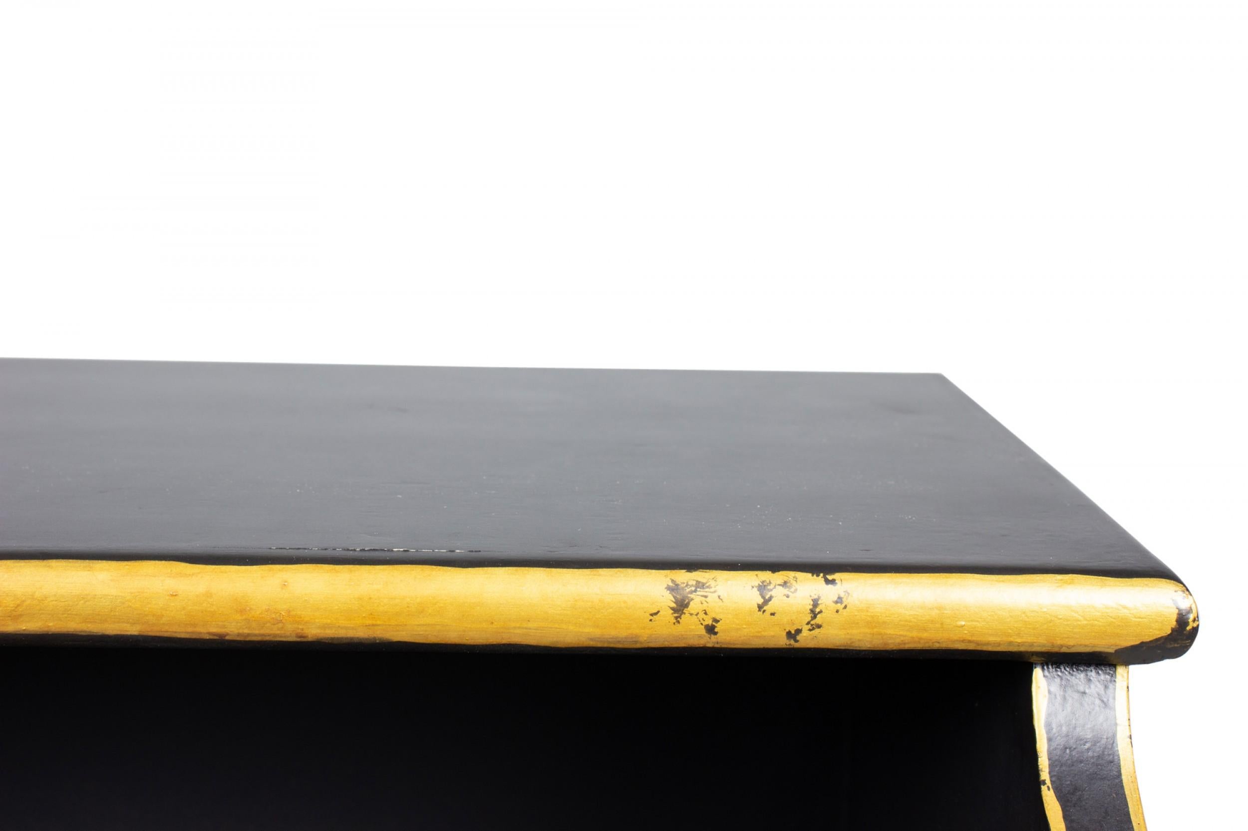 Pair of Vintage English Chinoiserie Gold and Black Painted Small Bookcases For Sale 4