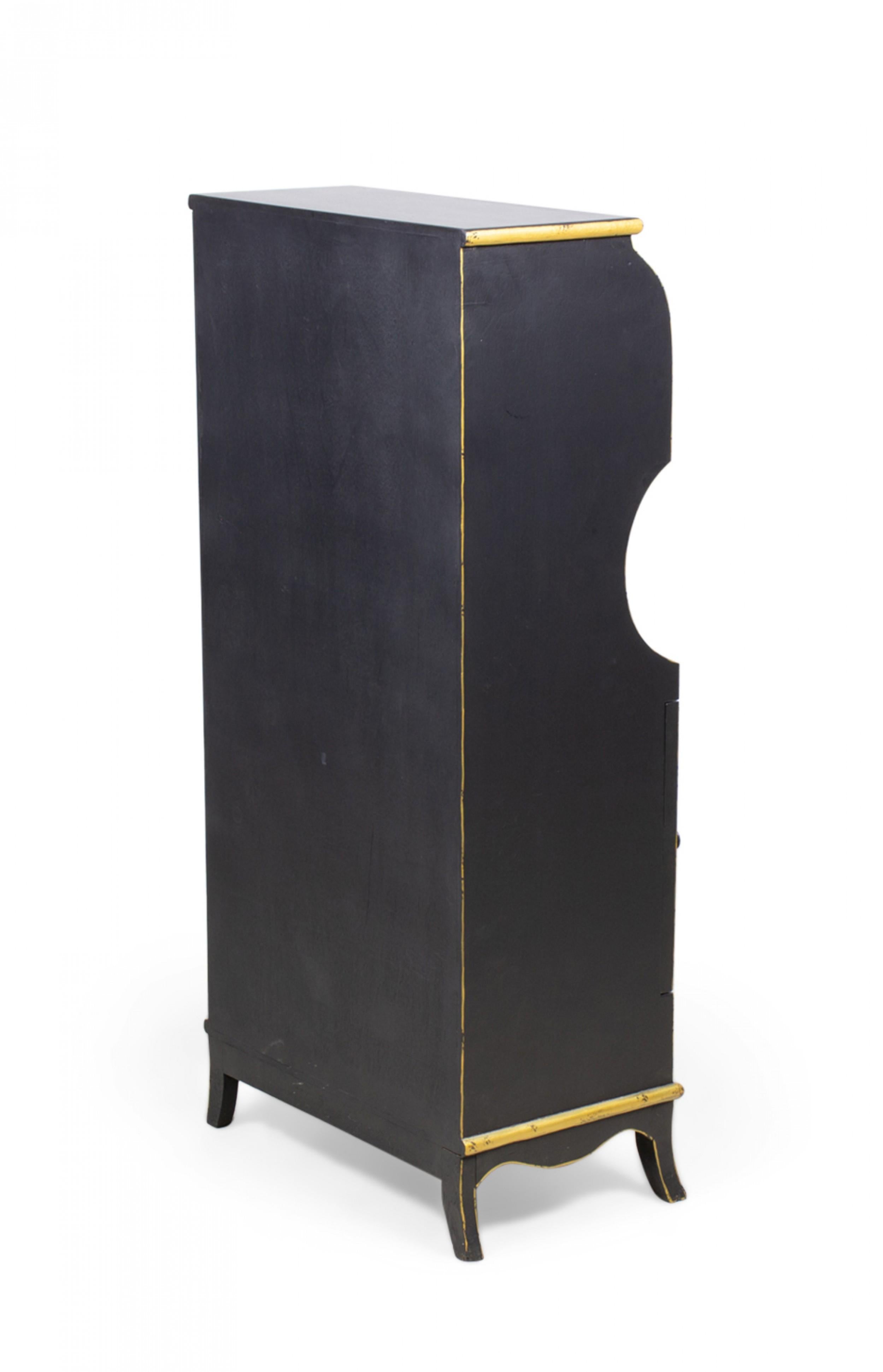 Pair of Vintage English Chinoiserie Gold and Black Painted Small Bookcases For Sale 6