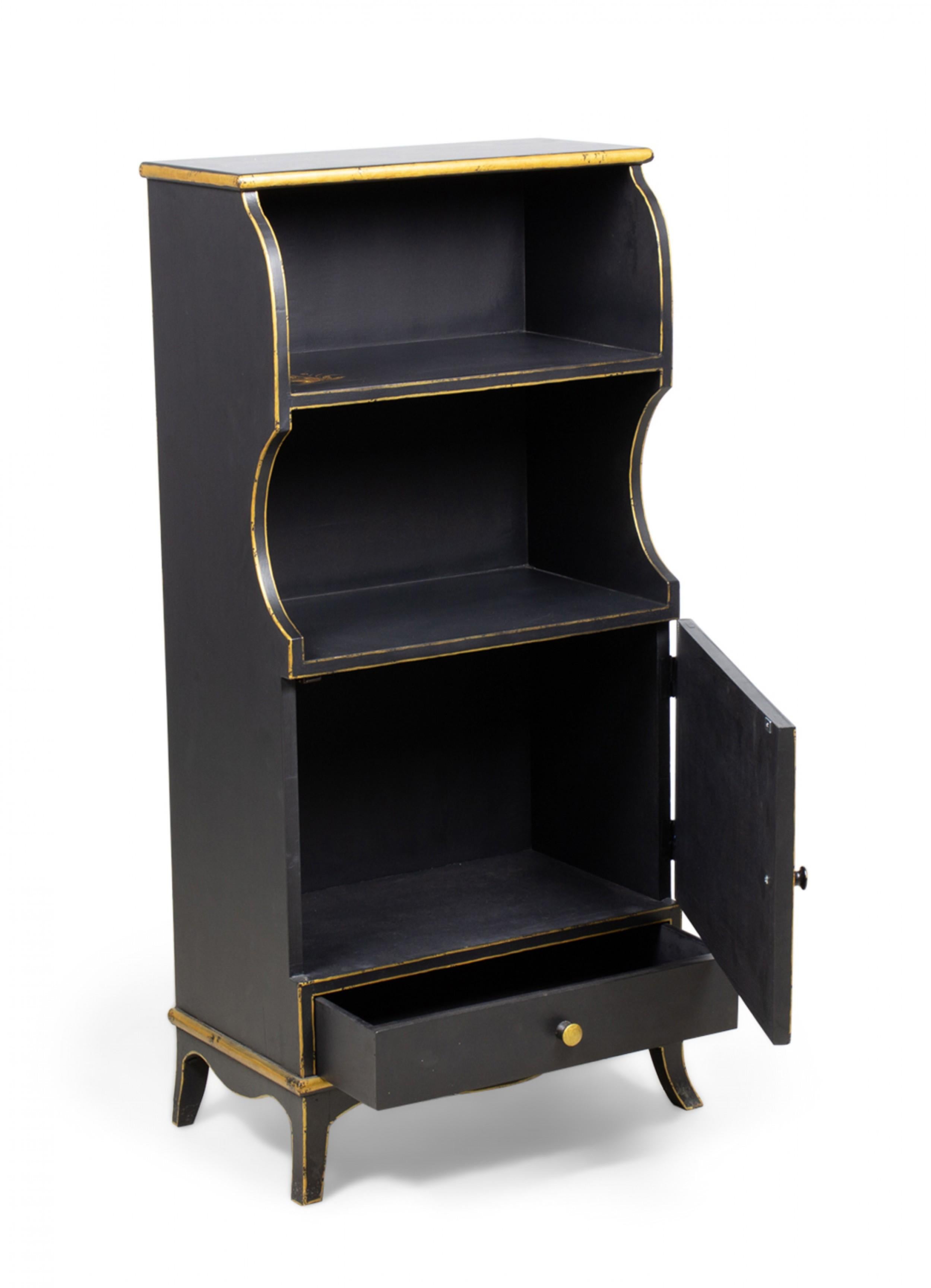 Pair of Vintage English Chinoiserie Gold and Black Painted Small Bookcases For Sale 7