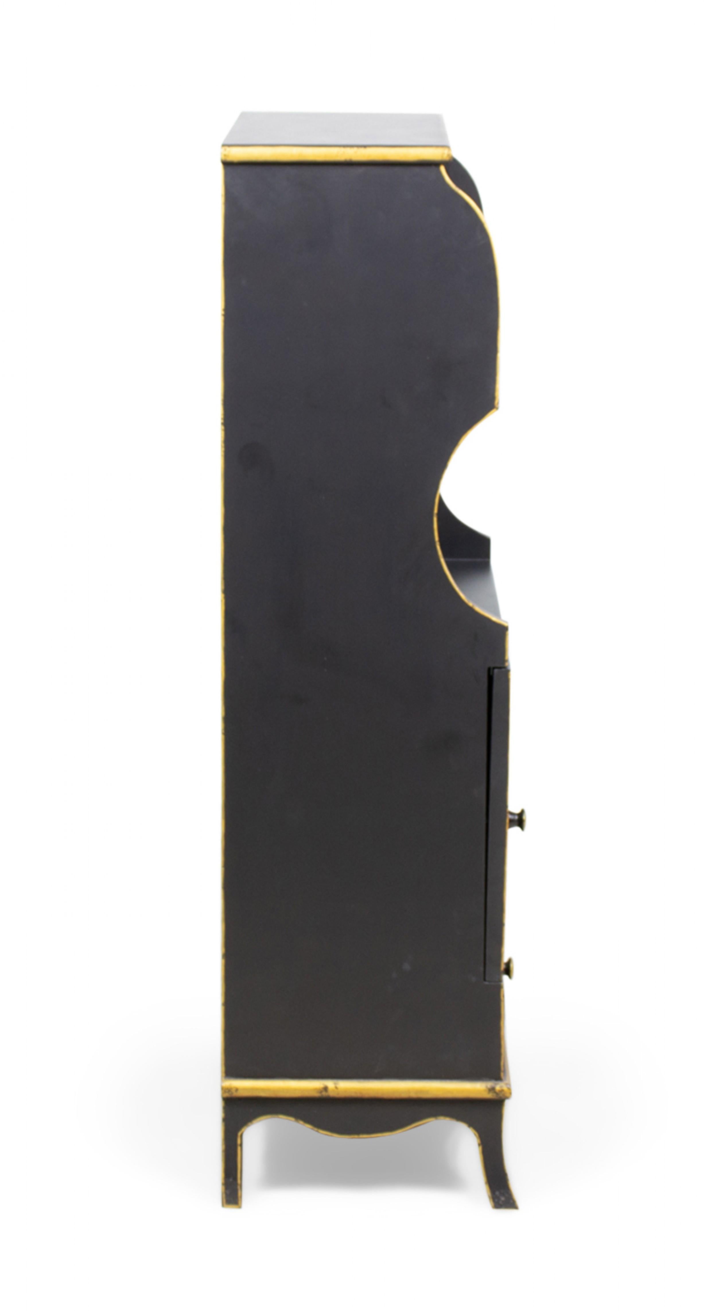 Pair of Vintage English Chinoiserie Gold and Black Painted Small Bookcases For Sale 11