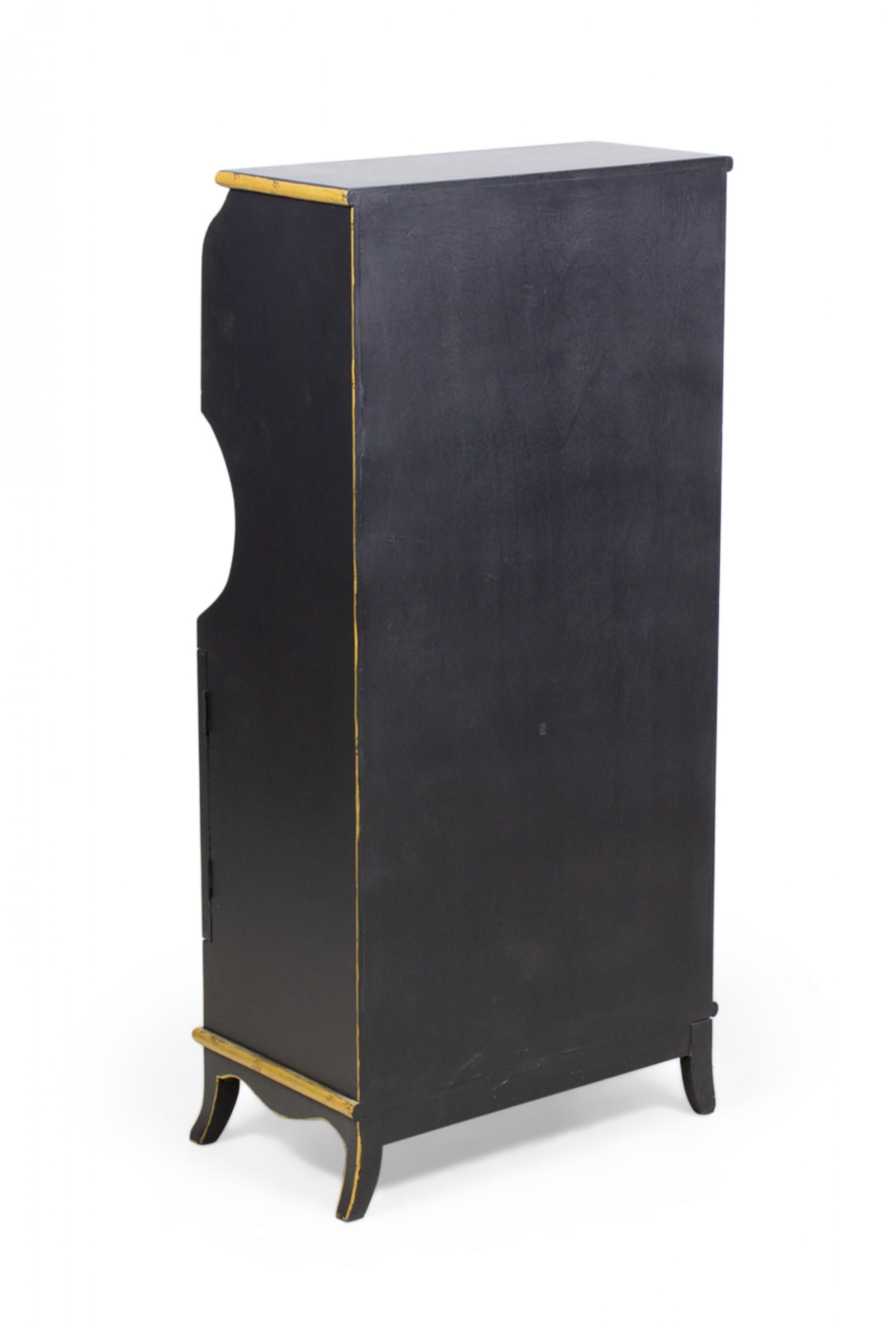 Pair of Vintage English Chinoiserie Gold and Black Painted Small Bookcases For Sale 2