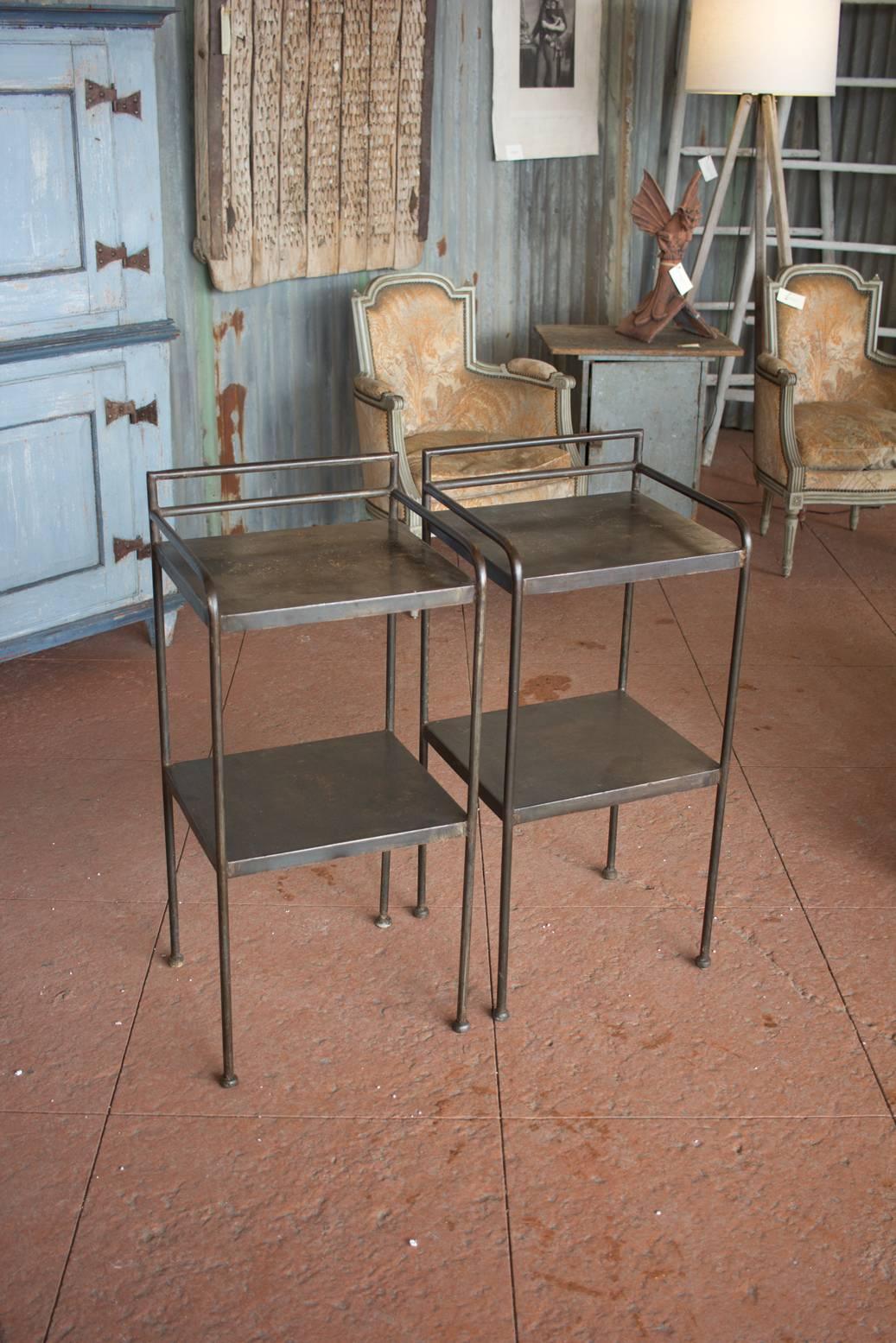 Pair of Vintage English Industrial Metal Side Tables at 1stDibs