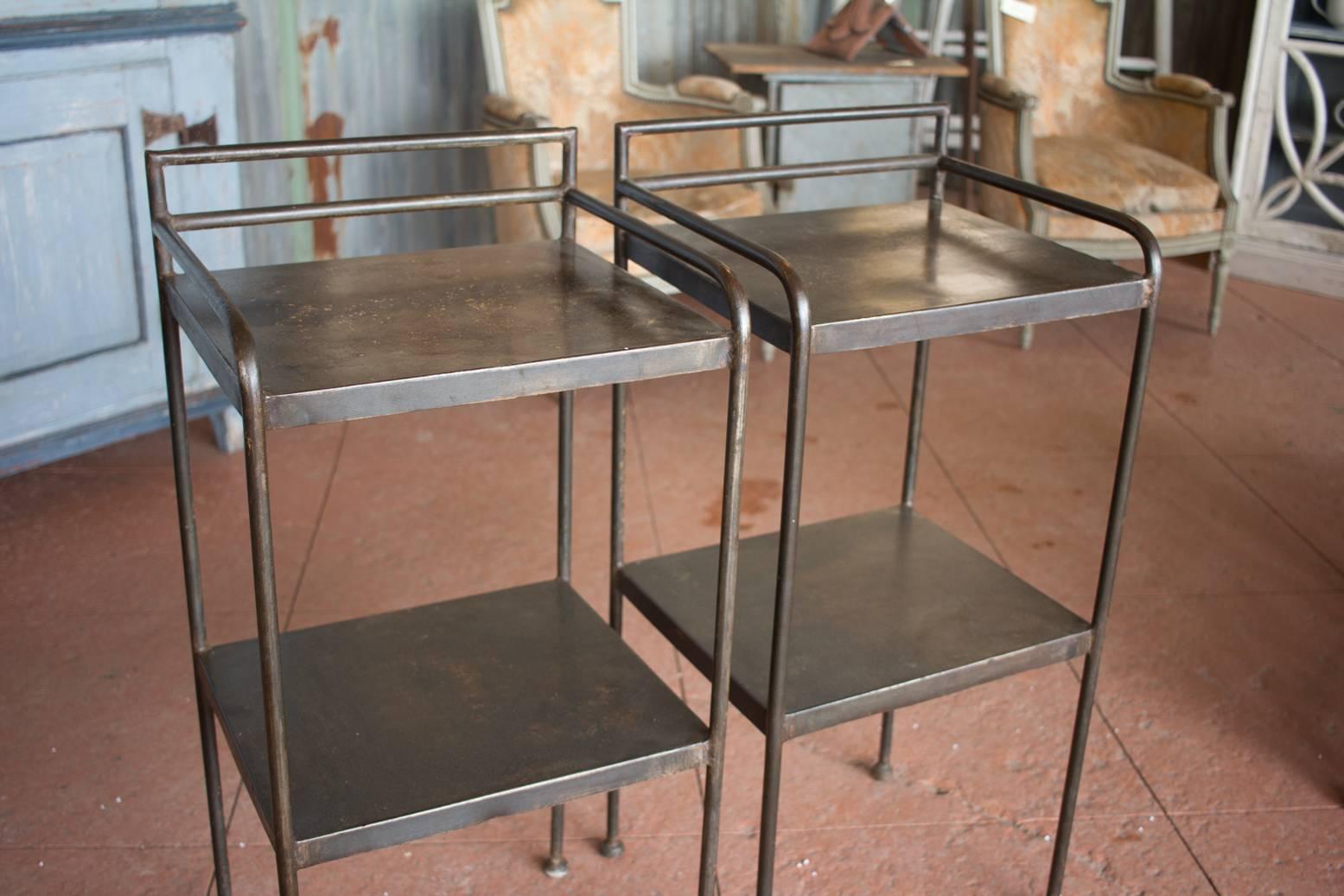 Image showcasing Pair of Vintage English Industrial Metal Side Tables at 1stDibs