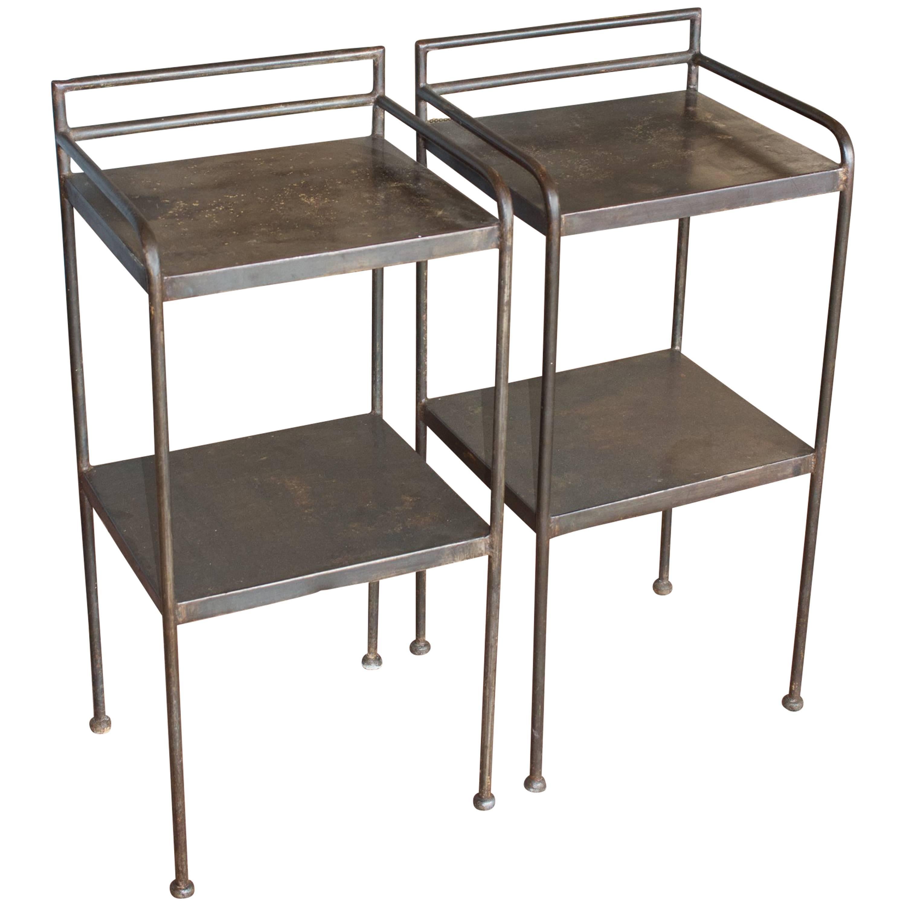 Pair of Vintage English Industrial Metal Side Tables