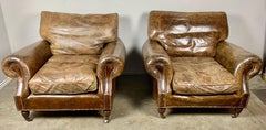Pair of Vintage English Leather Club Chairs
