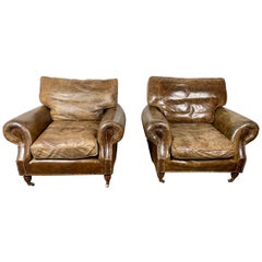 Pair of Vintage English Leather Club Chairs