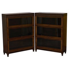 Pair of Vintage English Oak Library Legal Bookcases Retractable Doors Minty Gunn