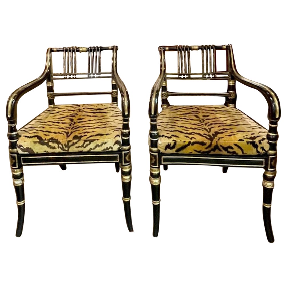 Pair of Vintage English Regency Style Armchairs