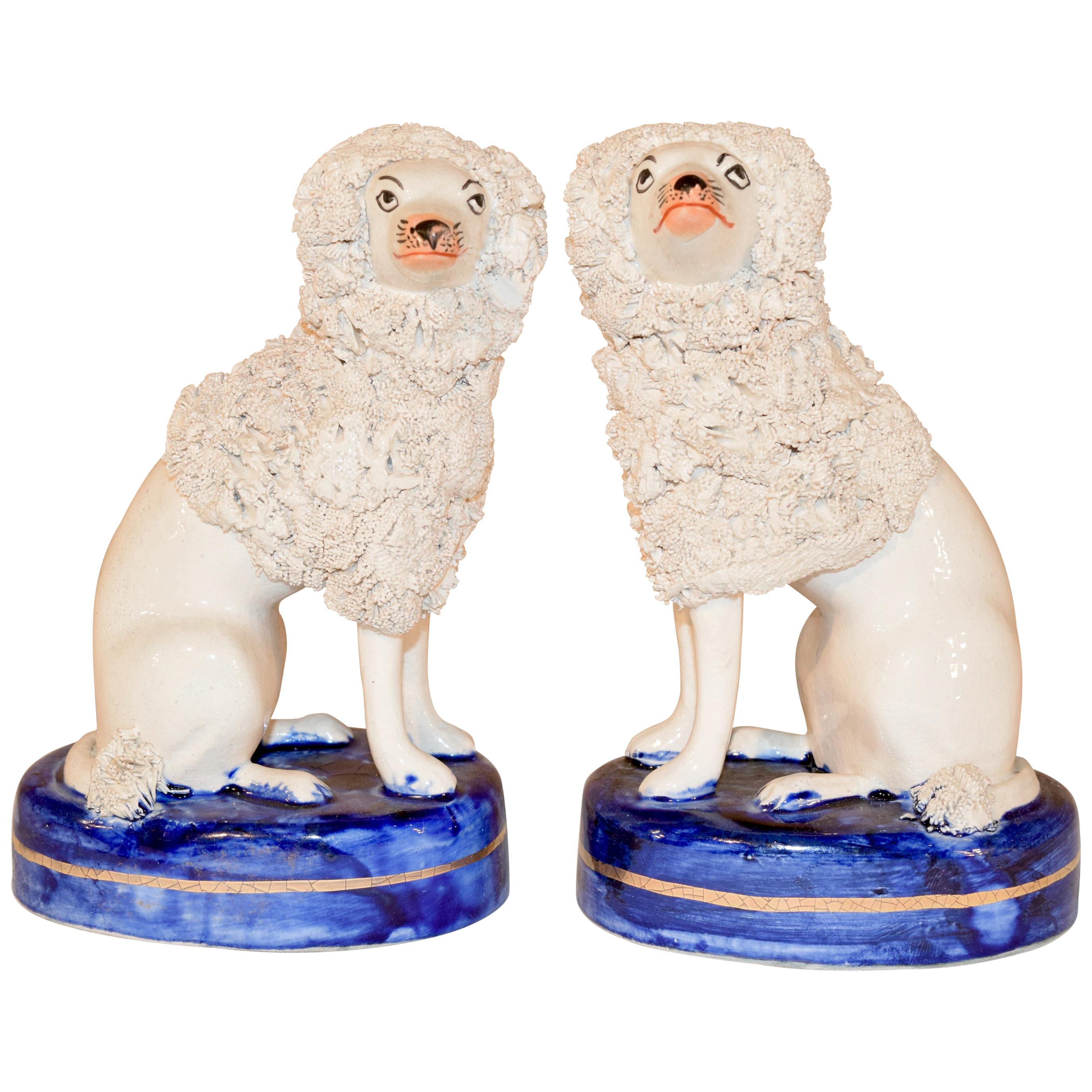 Pair of Vintage English Staffordshire Poodles For Sale