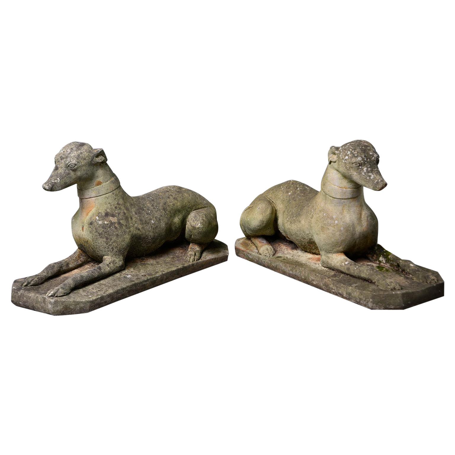 Pair of Vintage English Stone Garden Whippets
