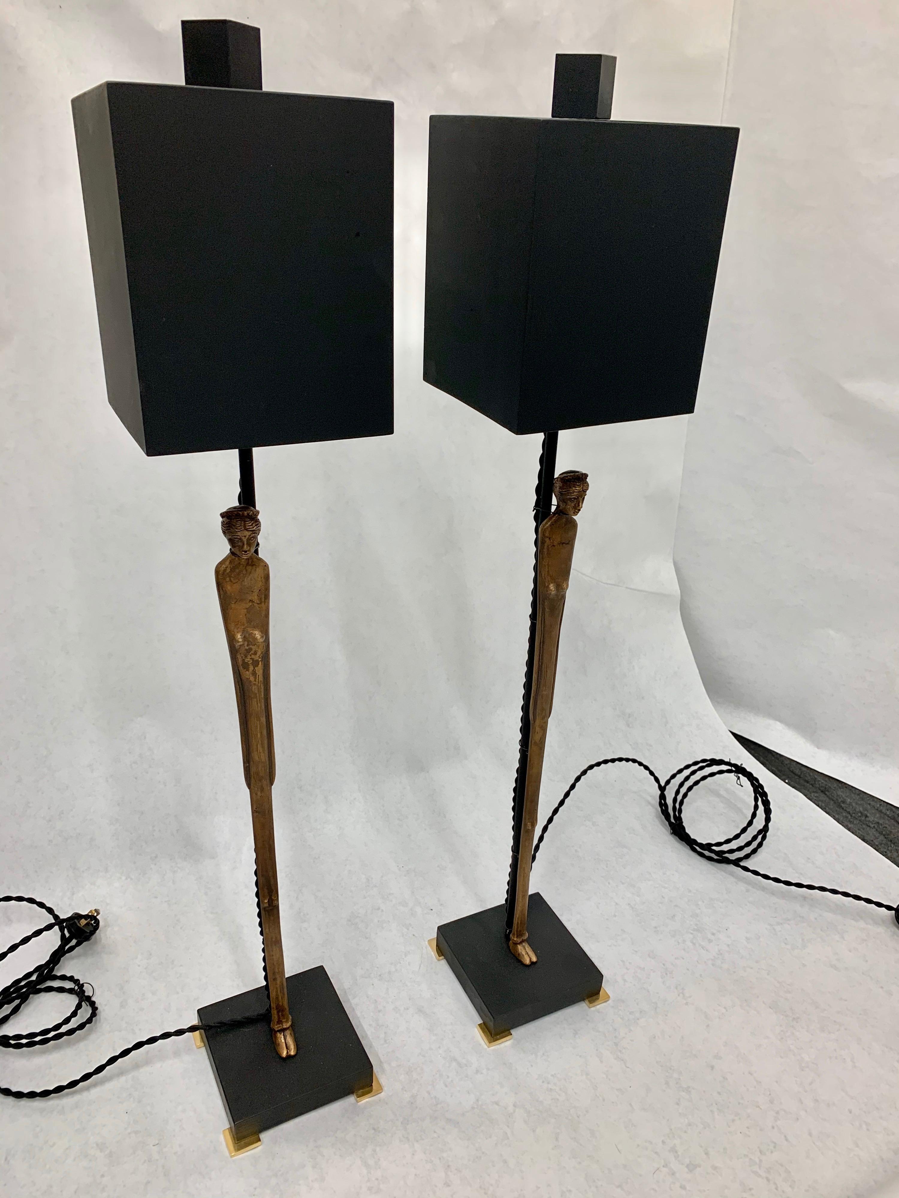 Pair of Vintage Etruscan Bronze Statuette Table Lamps 4