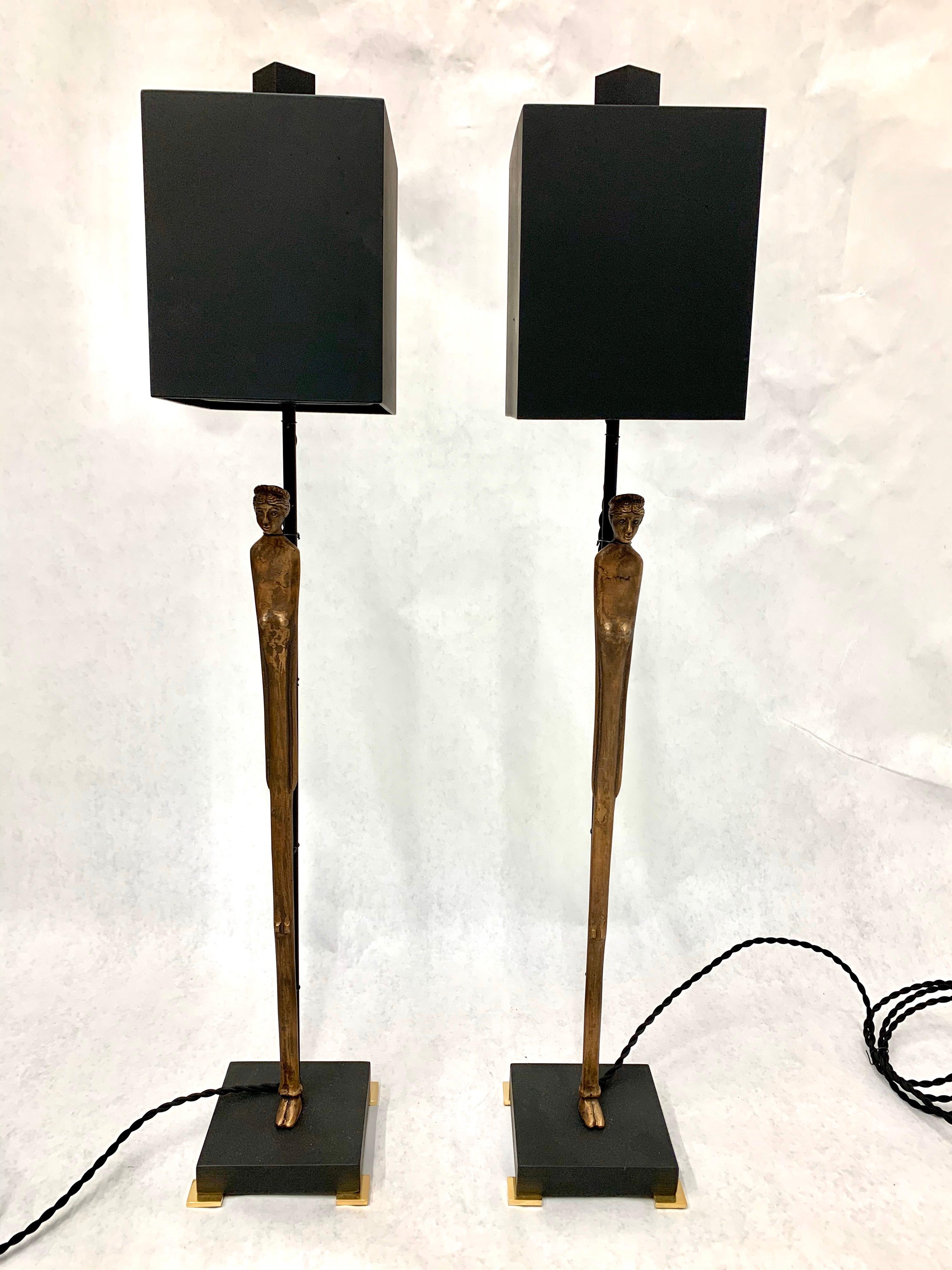 Pair of Vintage Etruscan Bronze Statuette Table Lamps 3