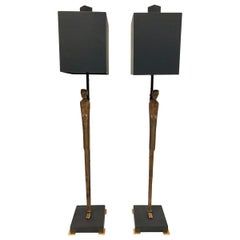 Pair of Vintage Etruscan Bronze Statuette Table Lamps