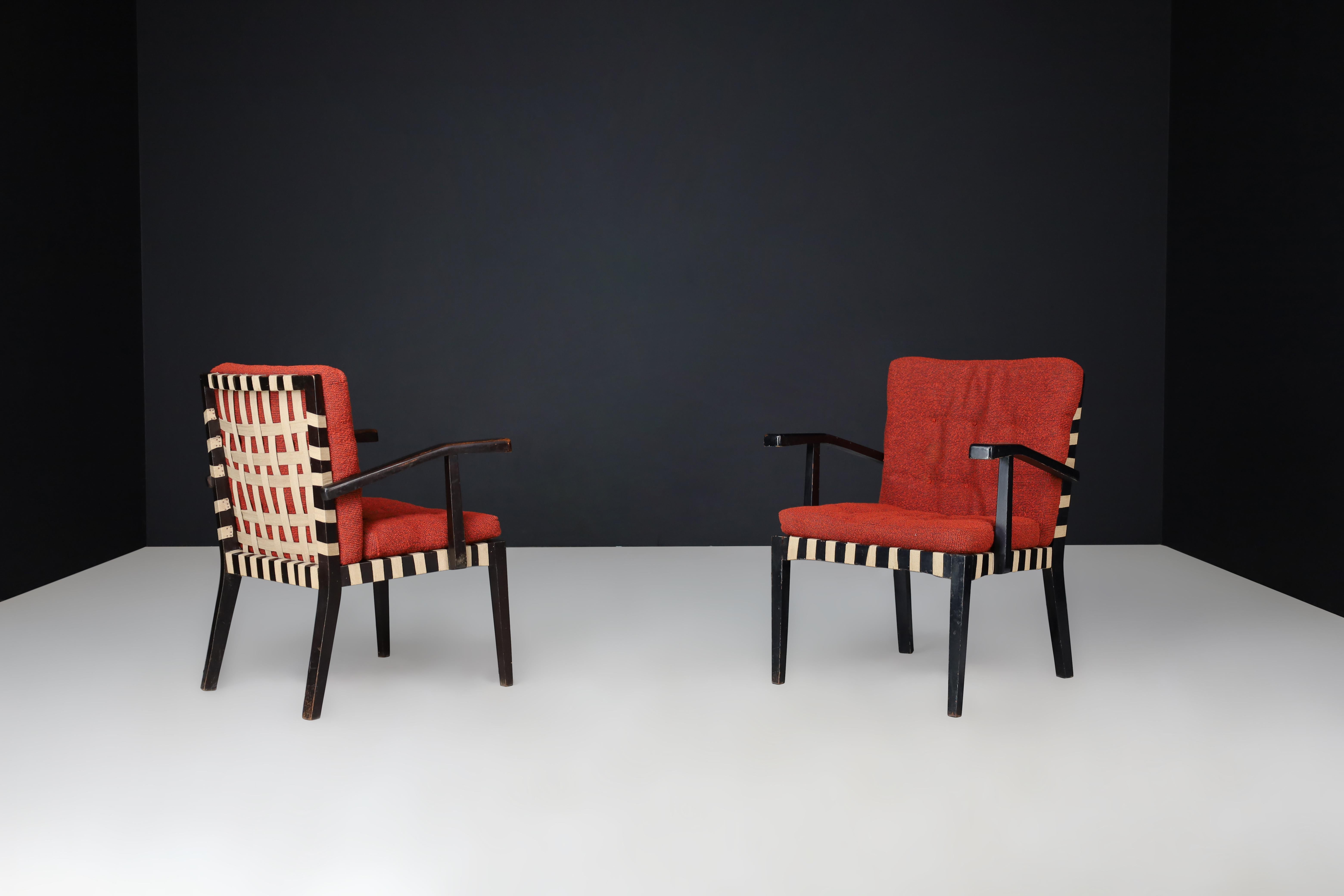 Mid-Century Modern Pair of Vintage European Modernist Armchairs, c. 1930s–1950s For Sale