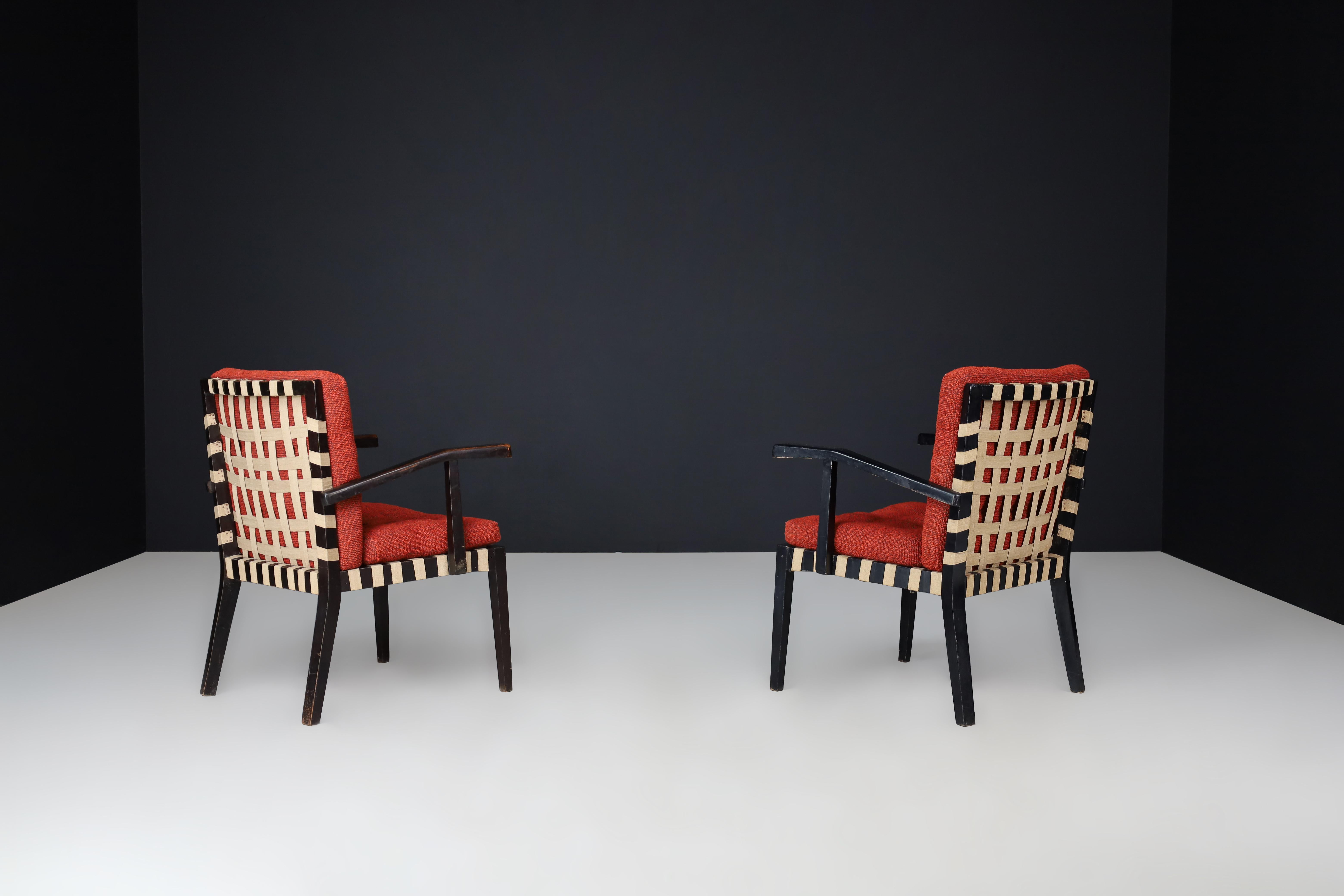 Canvas Pair of Vintage European Modernist Armchairs, c. 1930s–1950s For Sale