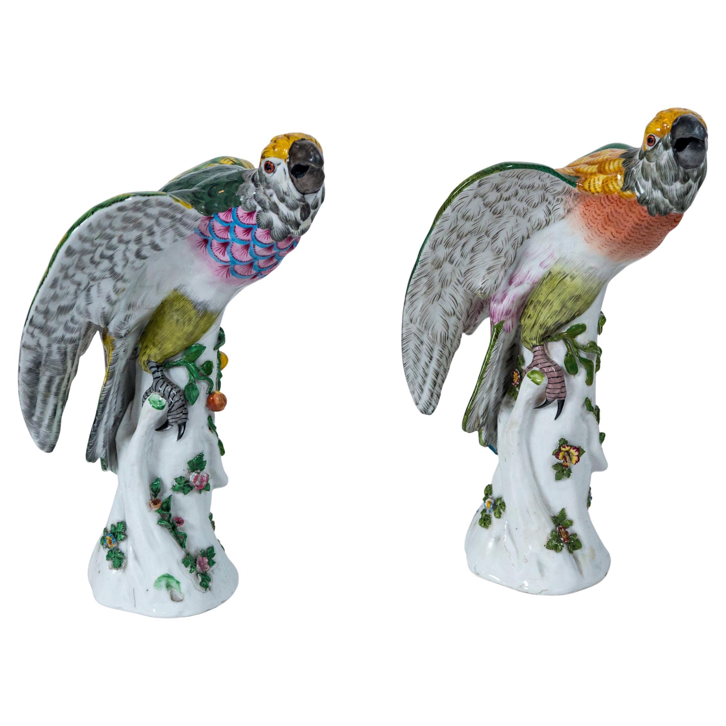 Pair of Vintage European Porcelain Parrots For Sale