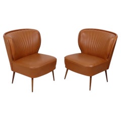 Pair of Vintage Expo 58 Cocktail Chairs, Cognac Faux Leather, Sixties