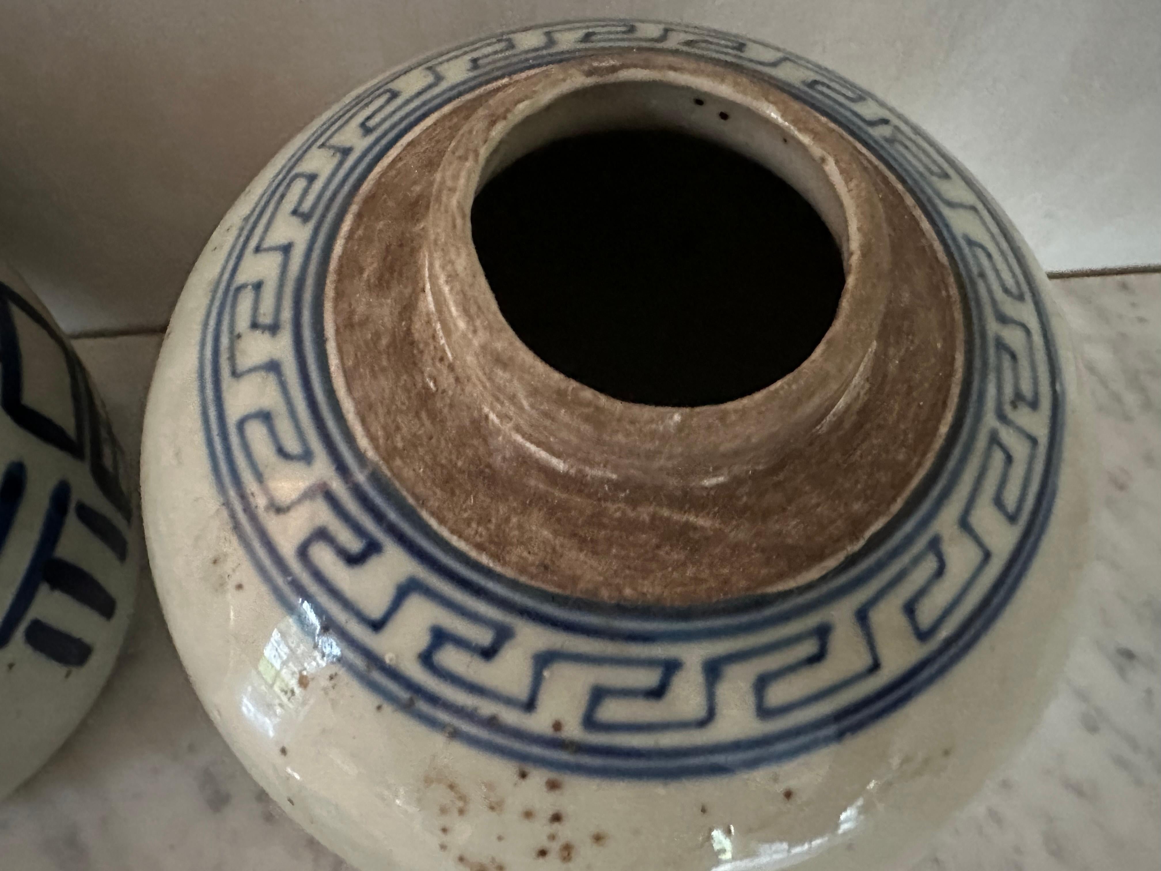 Paire de pots à gingembre chinois d'exportation bleu et blanc en vente 6