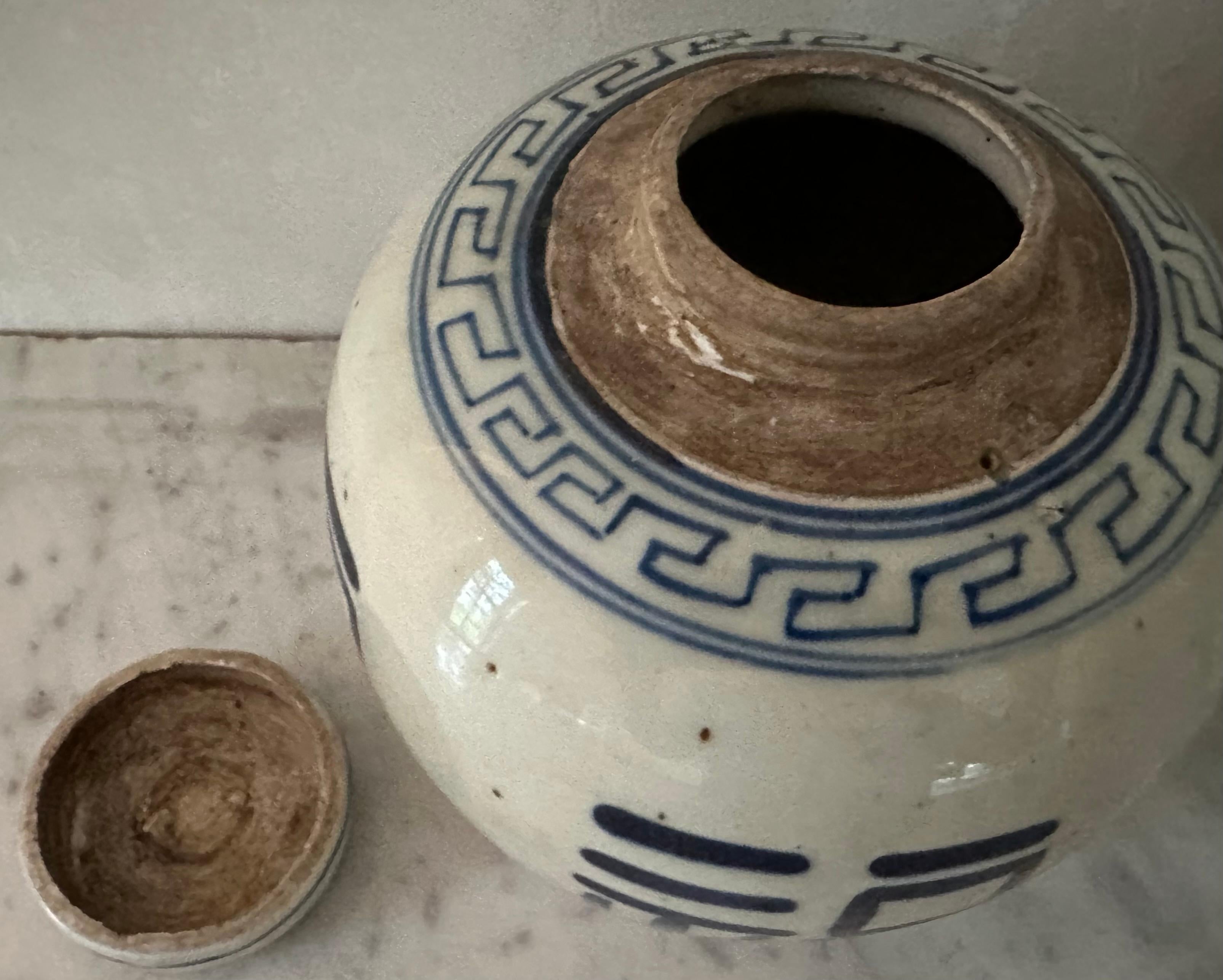 Paire de pots à gingembre chinois d'exportation bleu et blanc en vente 7