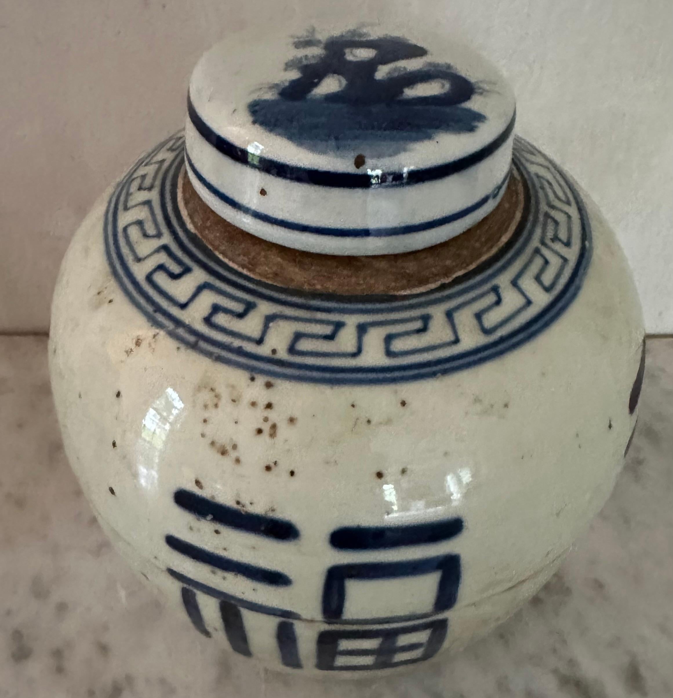 Exportation chinoise Paire de pots à gingembre chinois d'exportation bleu et blanc en vente