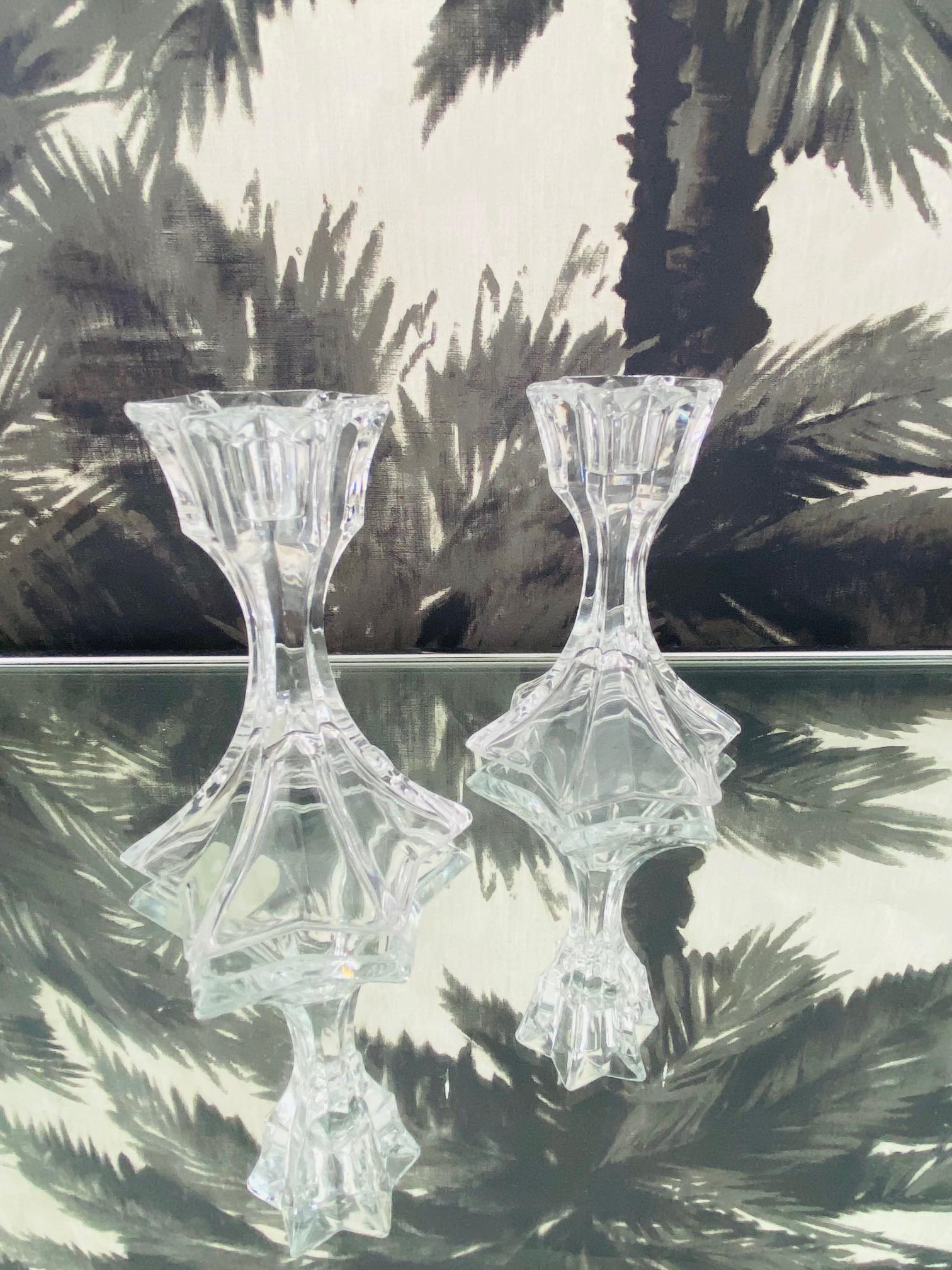 Pair of Mid-Century Modern Faceted Crystal Candleholders, 1970s For Sale 5