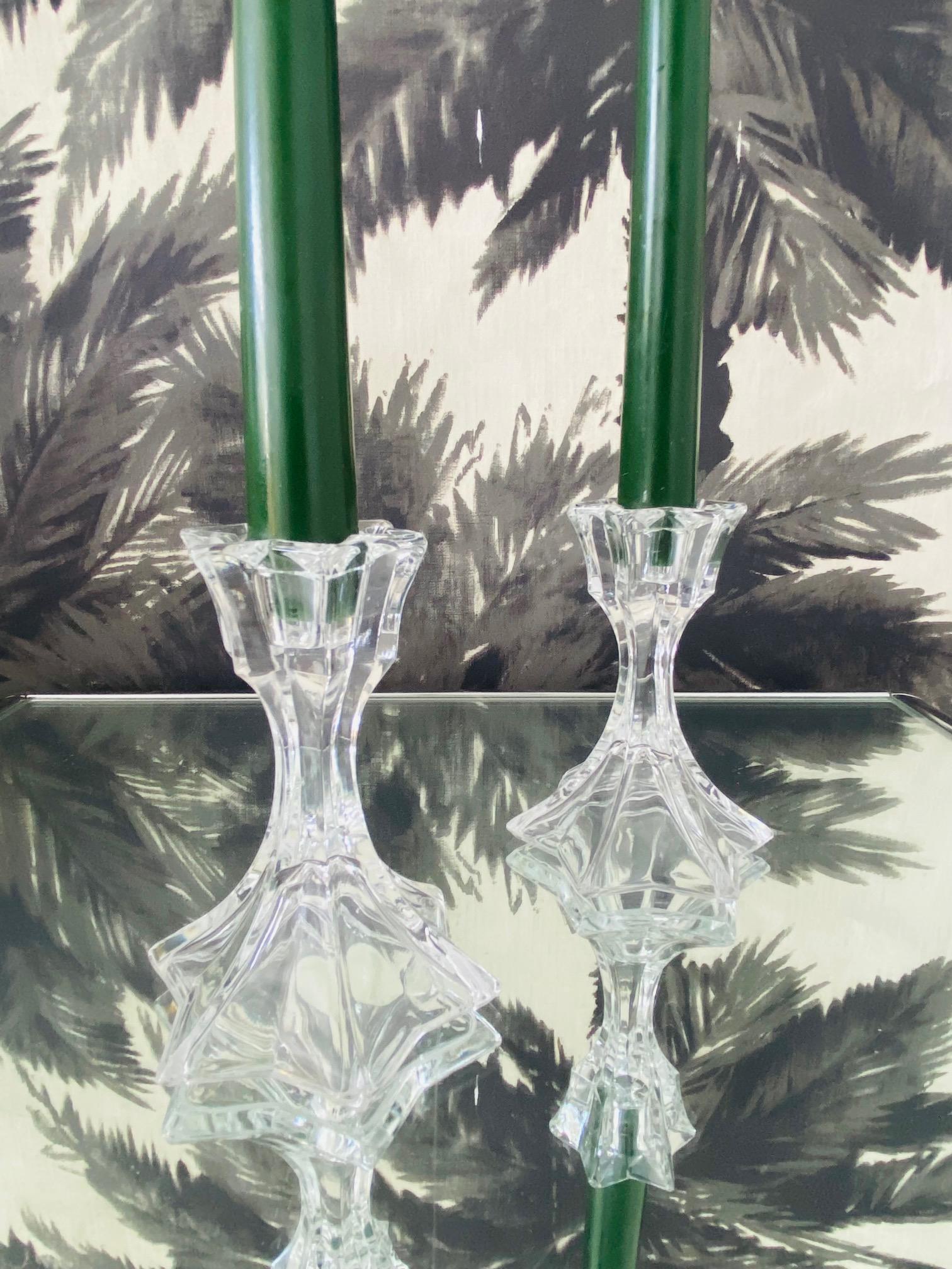 Hand-Crafted Pair of Mid-Century Modern Faceted Crystal Candleholders, 1970s For Sale