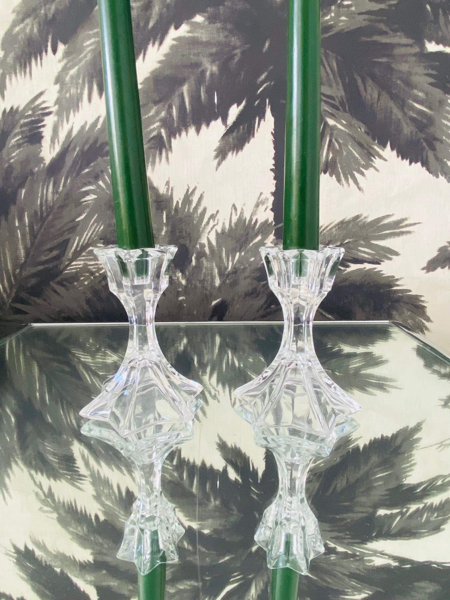 Pair of Mid-Century Modern Faceted Crystal Candleholders, 1970s In Good Condition For Sale In Fort Lauderdale, FL