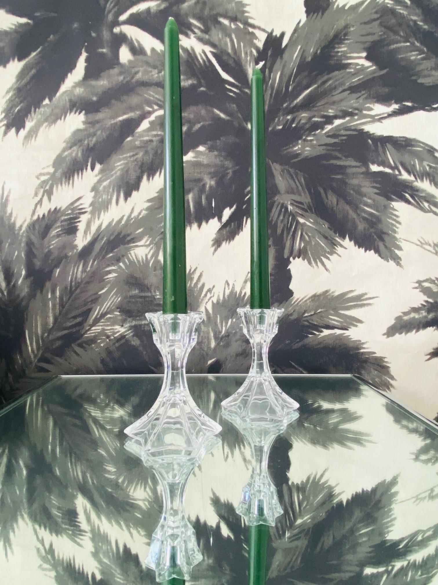 Late 20th Century Pair of Mid-Century Modern Faceted Crystal Candleholders, 1970s For Sale