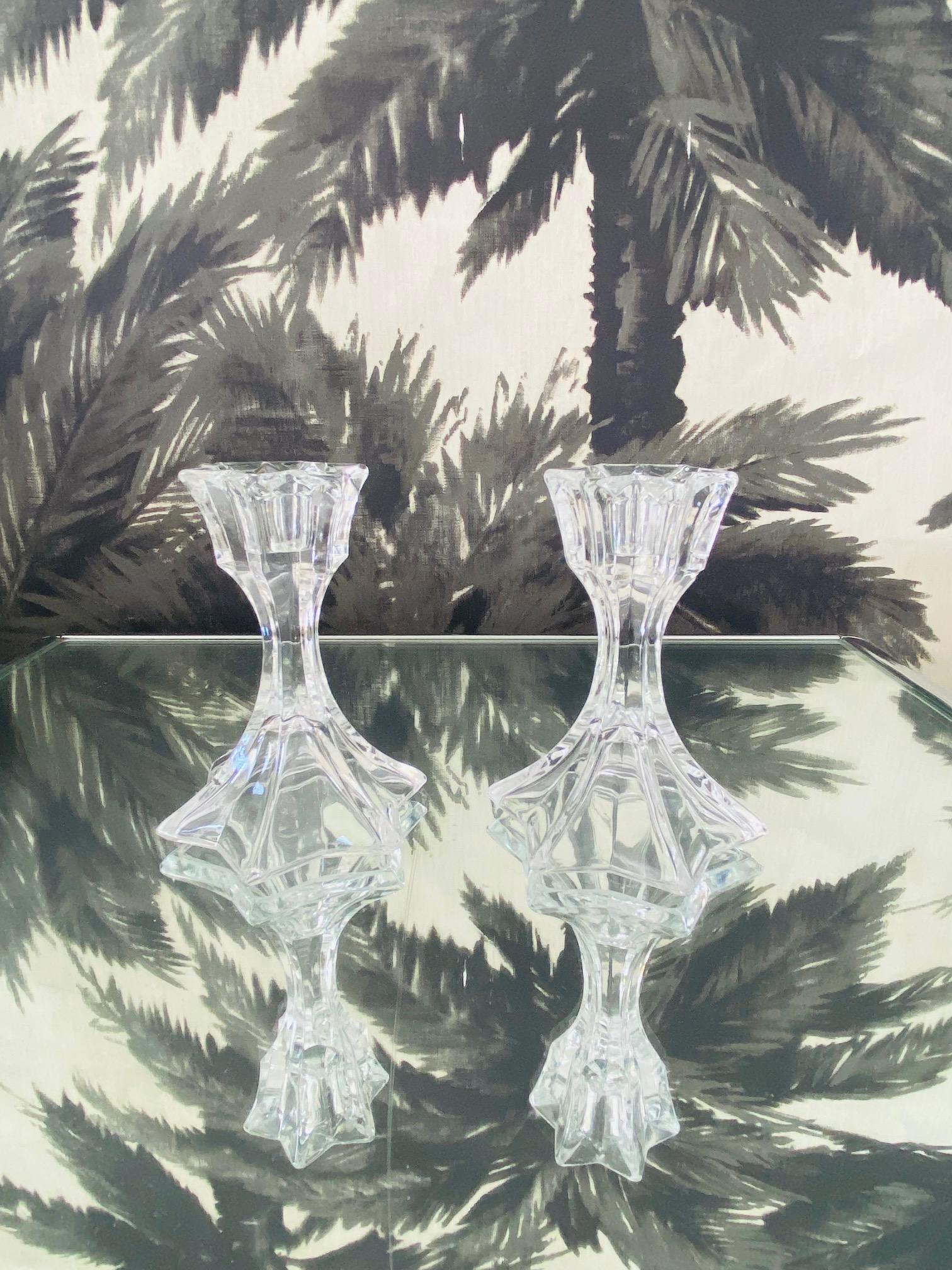 Pair of Mid-Century Modern Faceted Crystal Candleholders, 1970s For Sale 2