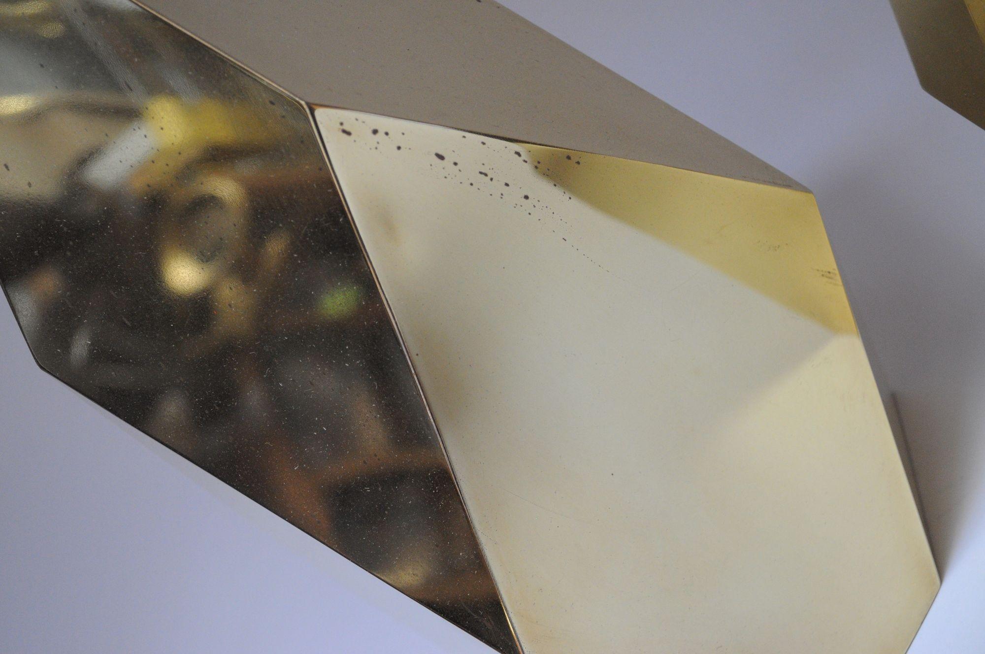 Pair of Vintage Faceted Geometric Solid Brass Table Lamps For Sale 3