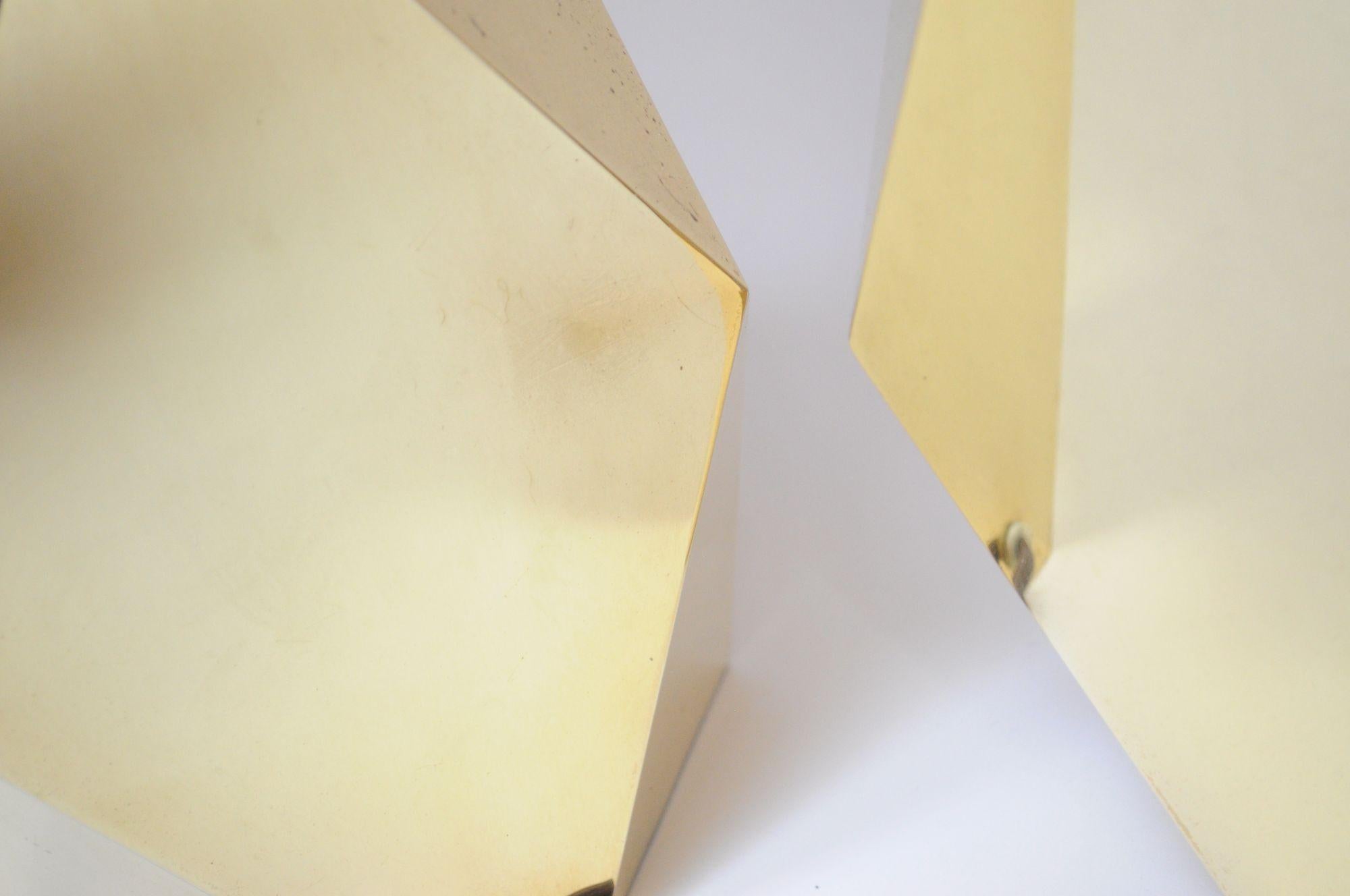 Pair of Vintage Faceted Geometric Solid Brass Table Lamps For Sale 4