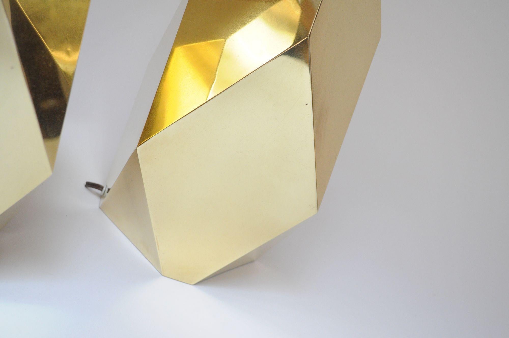 Pair of Vintage Faceted Geometric Solid Brass Table Lamps For Sale 13