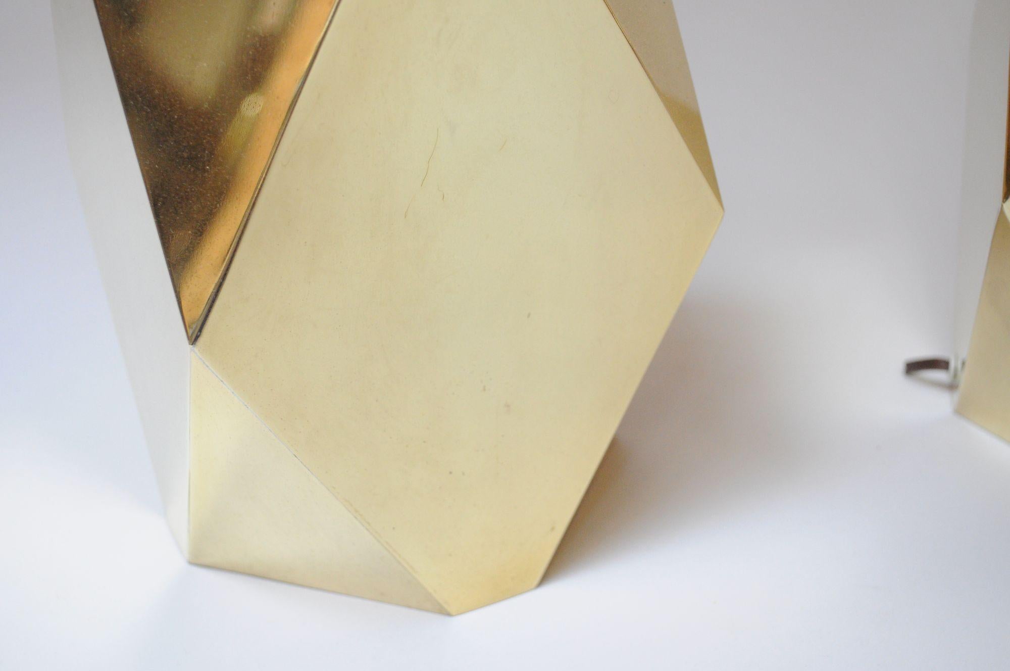 Pair of Vintage Faceted Geometric Solid Brass Table Lamps For Sale 5