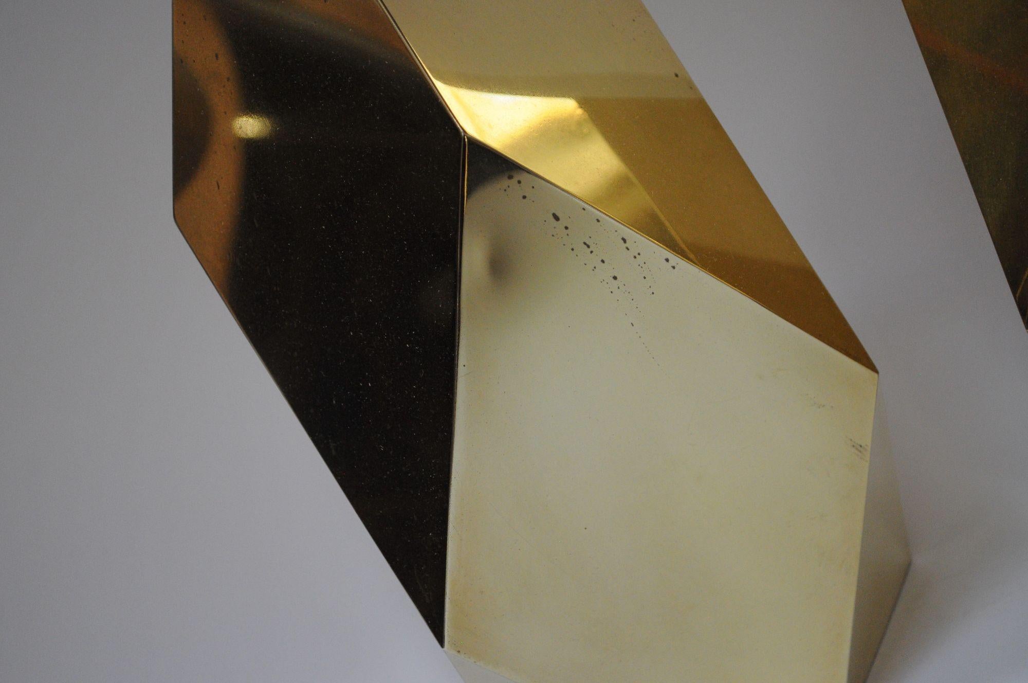 Pair of Vintage Faceted Geometric Solid Brass Table Lamps For Sale 6